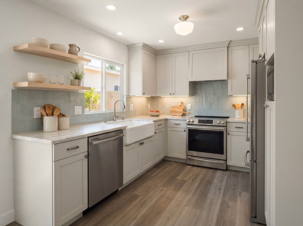 Compact Modern Farmhouse Small Kitchen Style | Riverside County Compact Modern Farmhouse Small Kitchen Style in Riverside County.